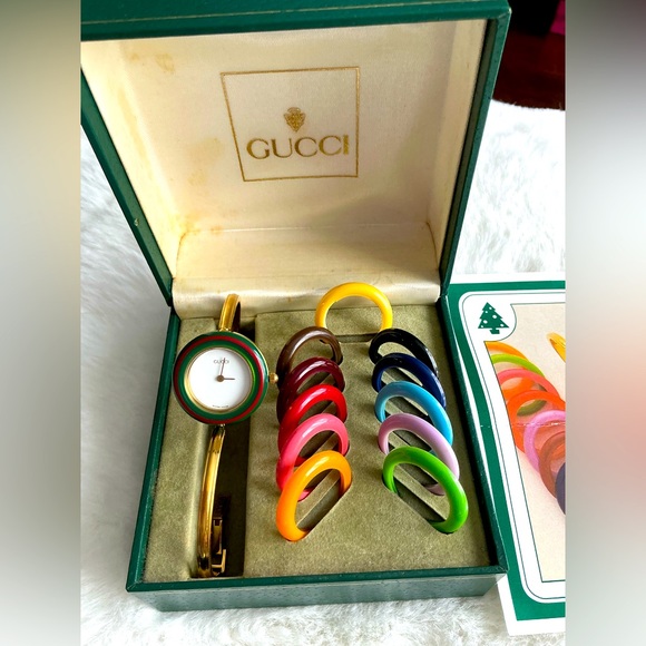 Ladies GUCCI bangle watch set💚❤️💙🖤💛🩷EUC - Picture 1 of 14